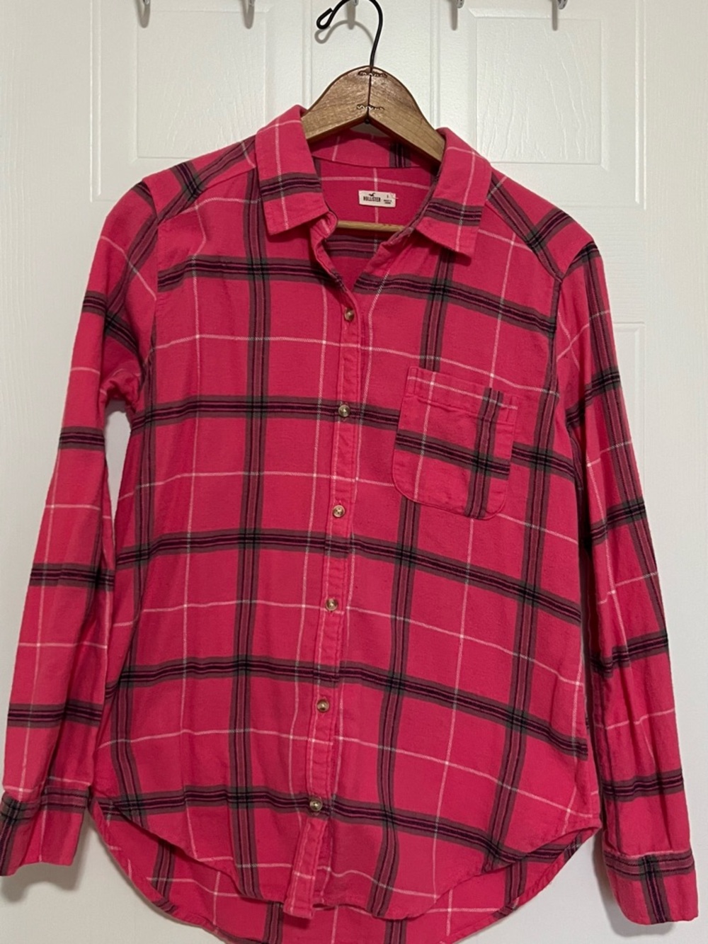 Hollister Bright Pink Plaid Button-Down Shirt